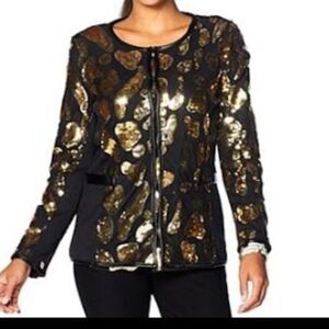 Joan Boyce Ponte Long Sleeve Sequins Jacket Size 1X Mesh Fashion Black New